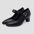 thumbnail image 4 of AUDeals Women's Mary Jane Pumps, Soft Sole Low Block Heel Shoes with Buckle and Closed Pointed Toe for Work and Spring Wear (Black, 6.5), 4 of 9