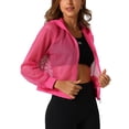 thumbnail image 4 of INSPIRE CHIC Ribbed Cuffs Jacket for Women Hoodie Mesh Bomber Jacket XL Hot Pink, 4 of 6
