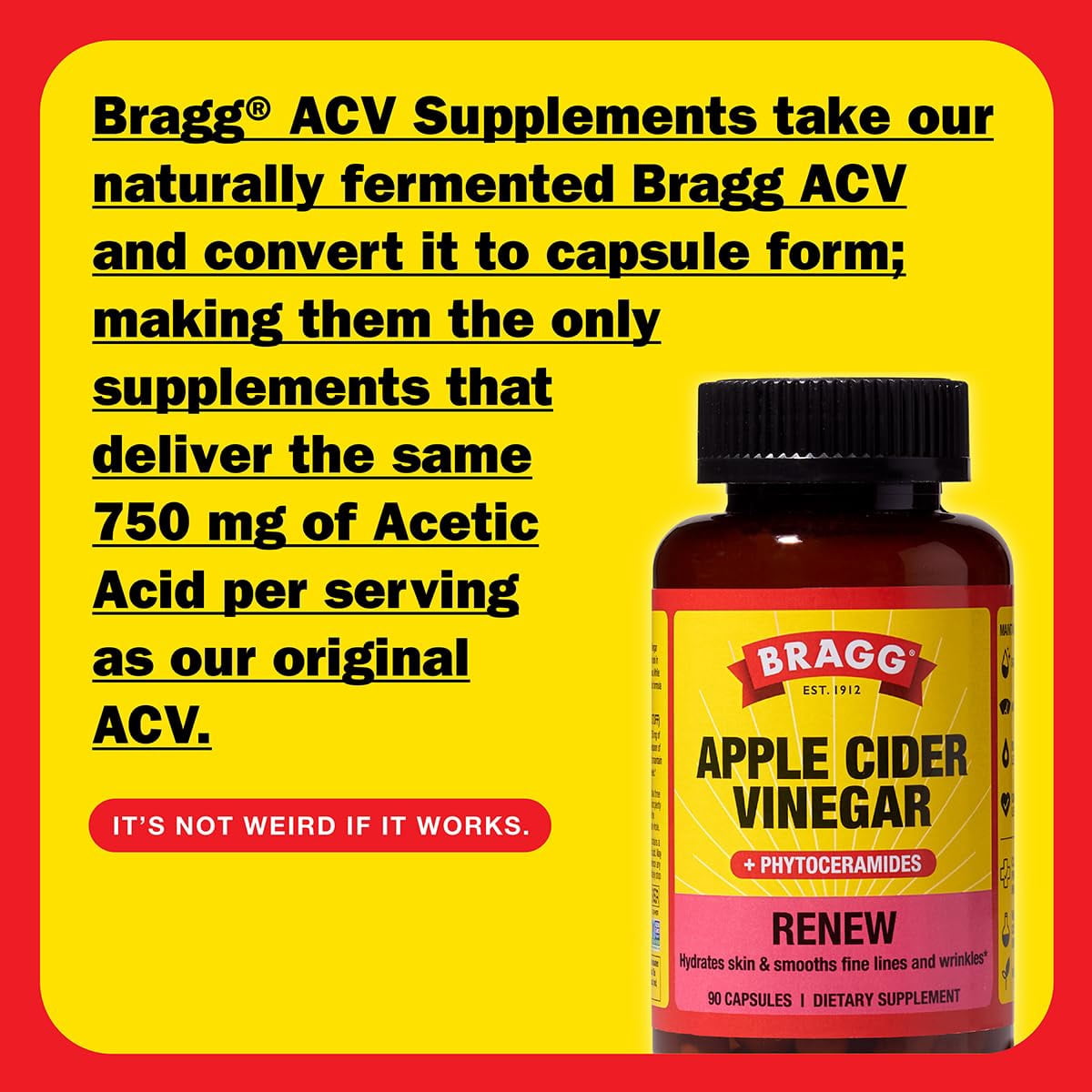Bragg Renew Apple Cider Vinegar Capsules with Phytoceramides, 90 Ea..