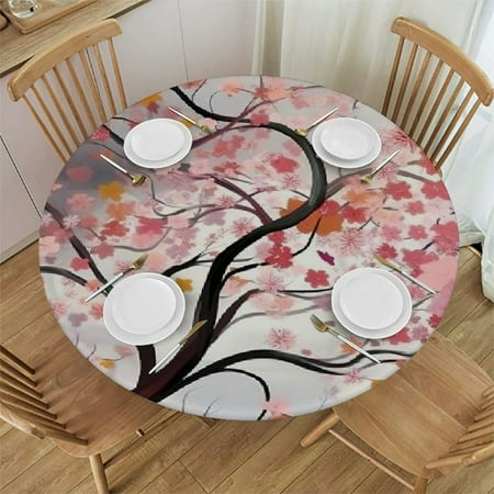 

TIAOTIAOHOU Flowers Round Table Cover with Elastic Edge 100% Polyester Fiber - Multiple Sizes Available 31-35