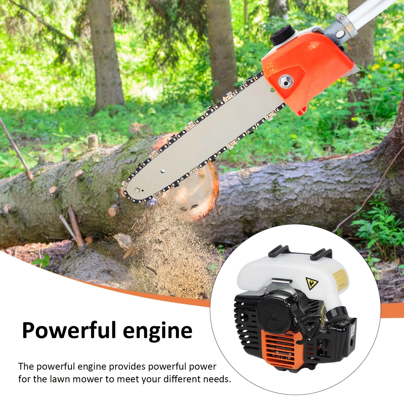 52cc 6 In 1 Multi Functional Garden Trimming Tools, Gas Powered String Trimmer, Weed EaterGas Powered Hedge Trimmer Lawn Edger, Long Reach Pole Saw For Tree Trimming BranchBrush Cutter