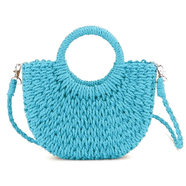 Bolso QTKJ Mini Rattan de Media Luna para Mujer Azul