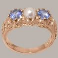 thumbnail image 2 of LBG British Made Traditional 9k Rose Gold Ring with Cultured Pearl & Tanzanite Womens Promise Ring - 33 size options - Size 4.25, 2 of 7