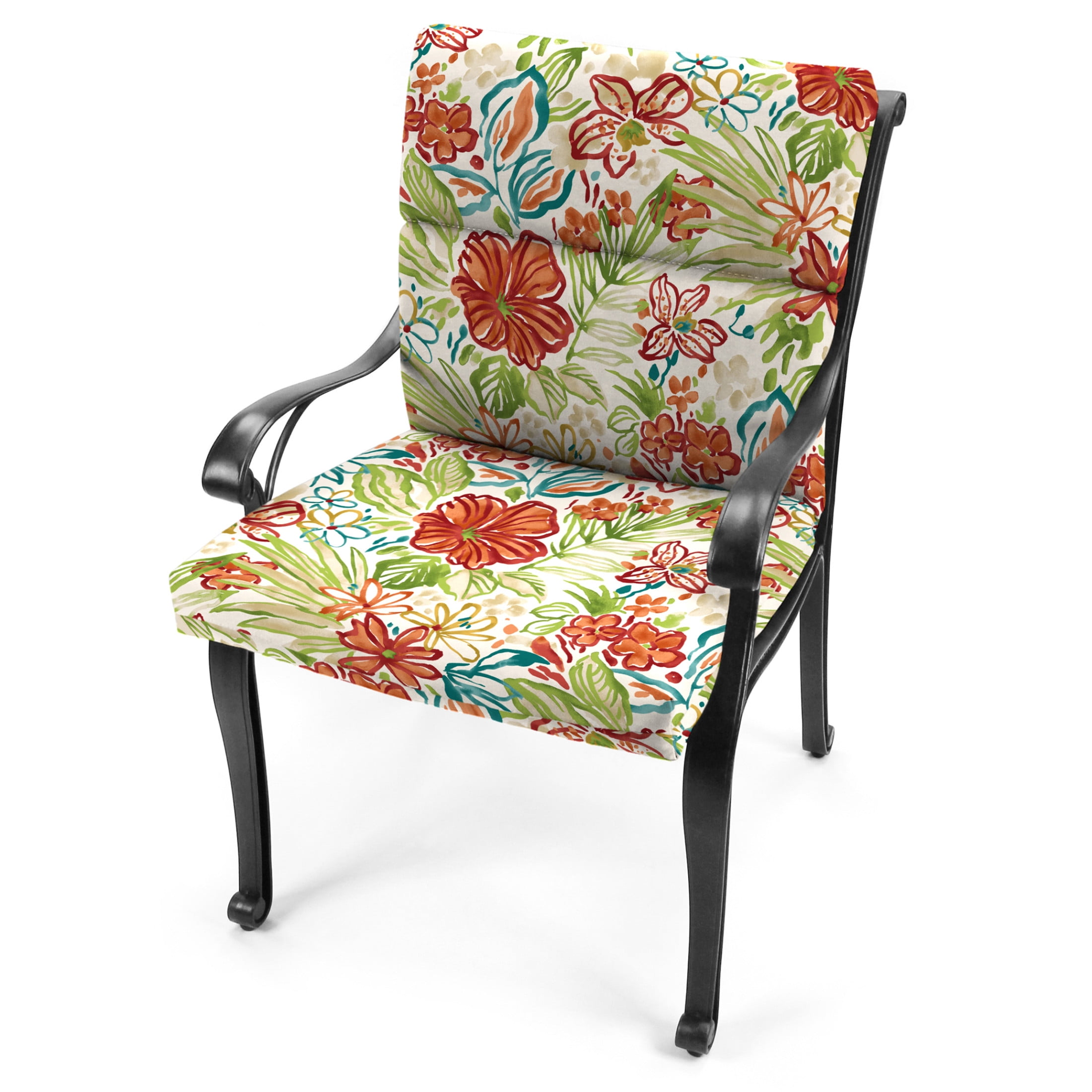 Jordan Manufacturing 44" x 22" Valeda Breeze Multicolor Floral Rectangular Outdoor Chair Cushion with Ties and Hanger Loop
