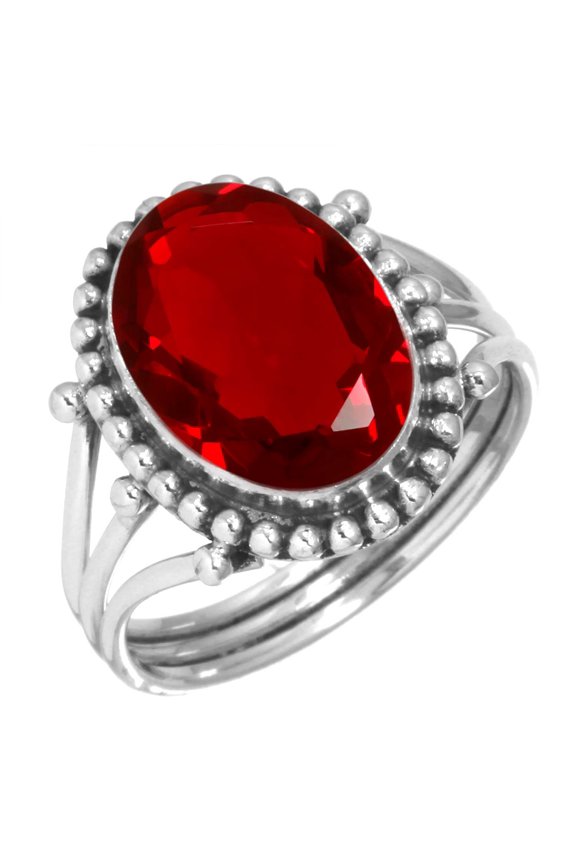925 Silver Ring For Women - Men Red Ruby Simulated Stone Silver Ring Size 13 July Birthstone Costume Silver Ring Size 13 Gift For Sister On Cocktail Party 925 Silver Jewelry With Gemstone