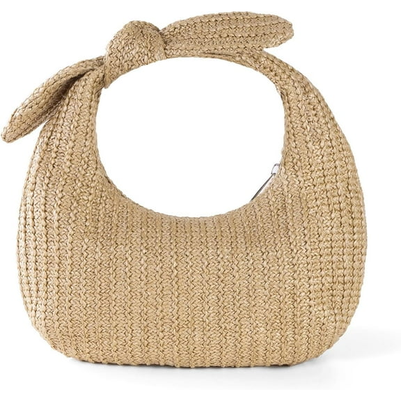 Knotted Straw Clutch Purse Bow Summer Beach Bag Dumpling Evening Handbag