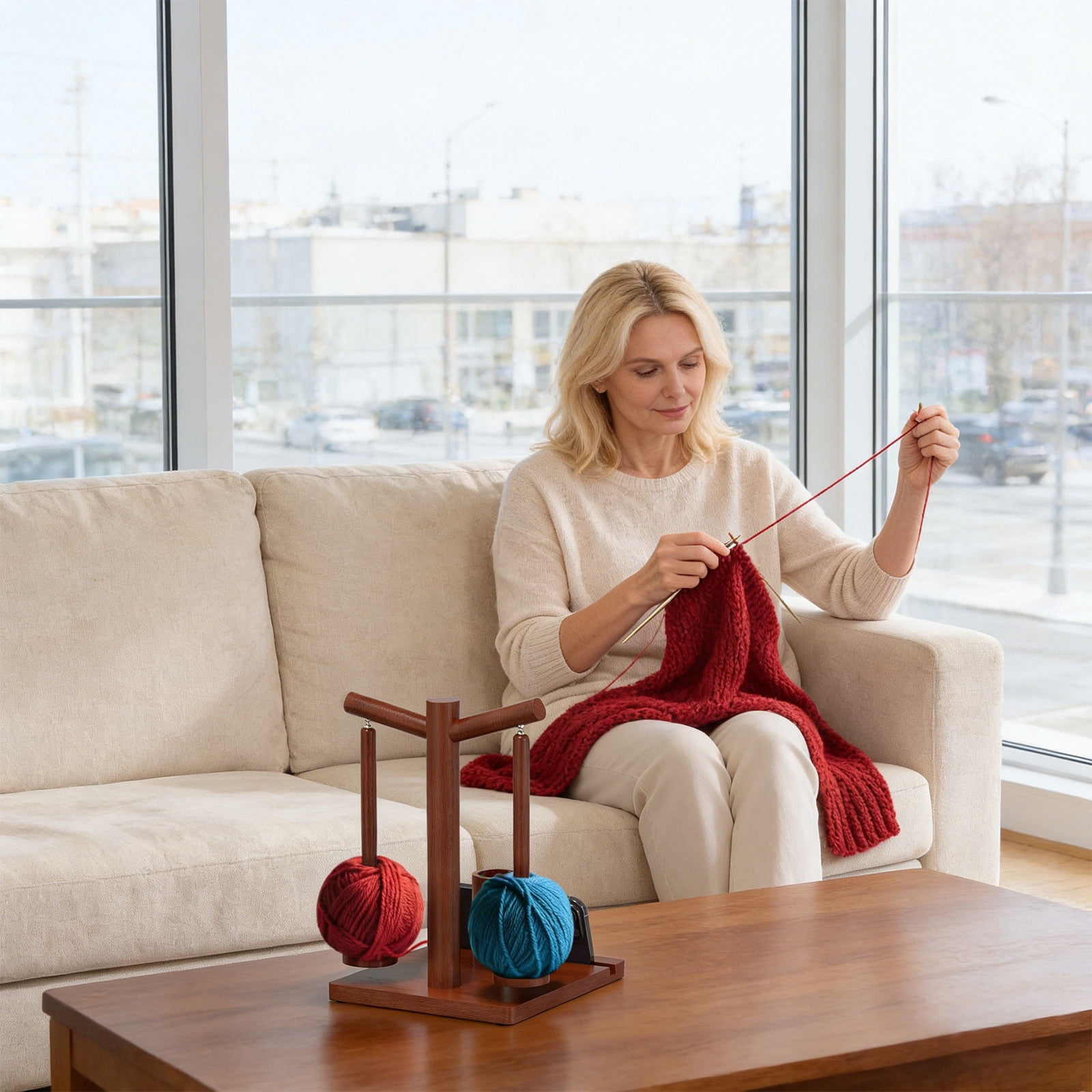Yarn Dispenser Phone Stand Integrated Double Spindles Craft Organizers For Knitters And Crochet Enthusiasts