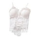 thumbnail image 3 of Camiseta de tirantes de encaje para mujer, lencería, lolita, faja, corsé, corpiño, espagueti delantero Blanco, 3 of 9