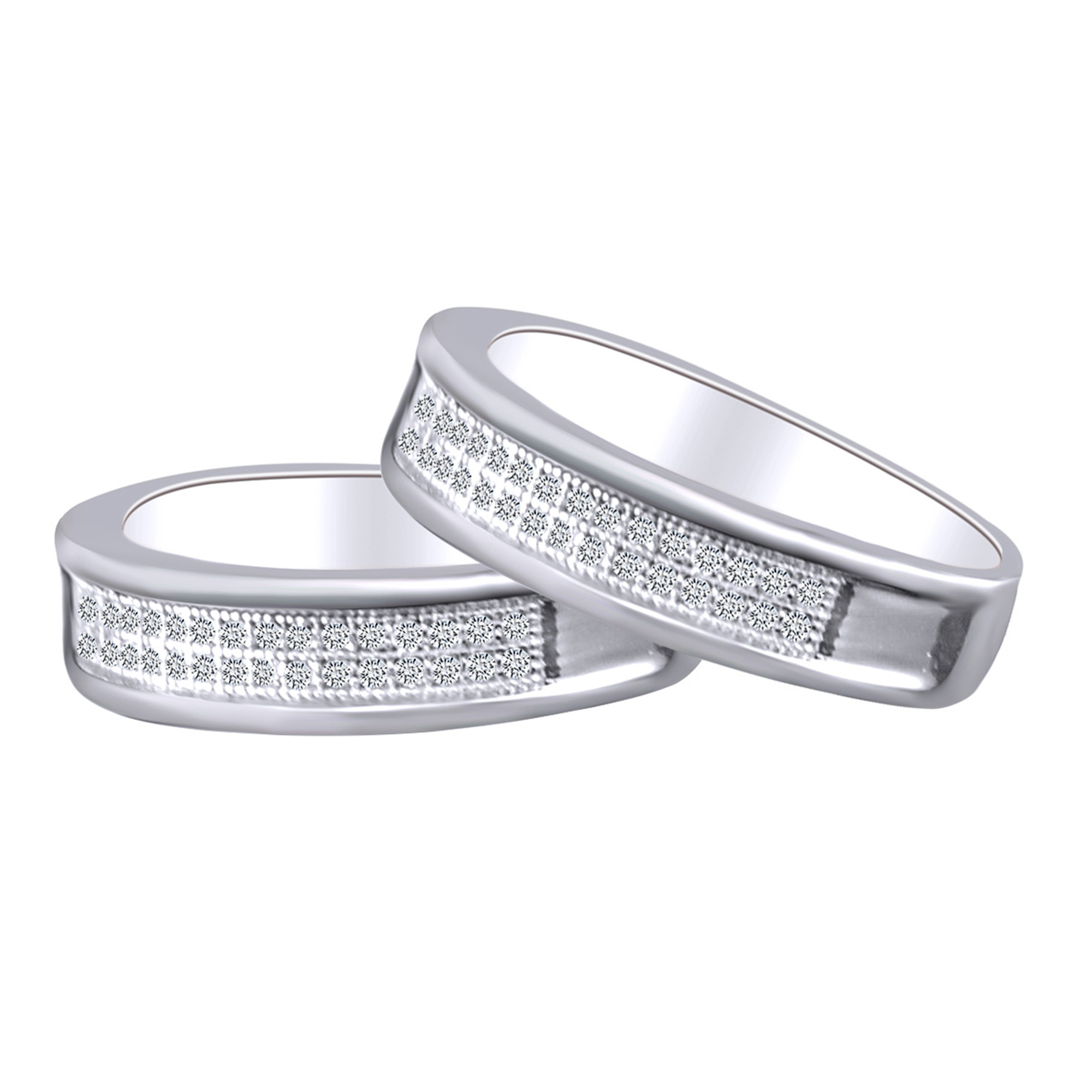 AFFY 0.35 Cttw Round Cut White Natural Diamond Engagement Wedding Matching Band Ring Set 10k Solid White Gold