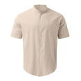 thumbnail image 3 of Mens T-shirts Men Spring And Summer Solid Top Shirt Casual Linen Stand Collar Top Plus Size Vacation Short Sleeve Shirt 4 7 Mens T Shirts Graphic Tees Fitted Long Sleeve Tops Pocket Tee Long Khaki M, 3 of 4