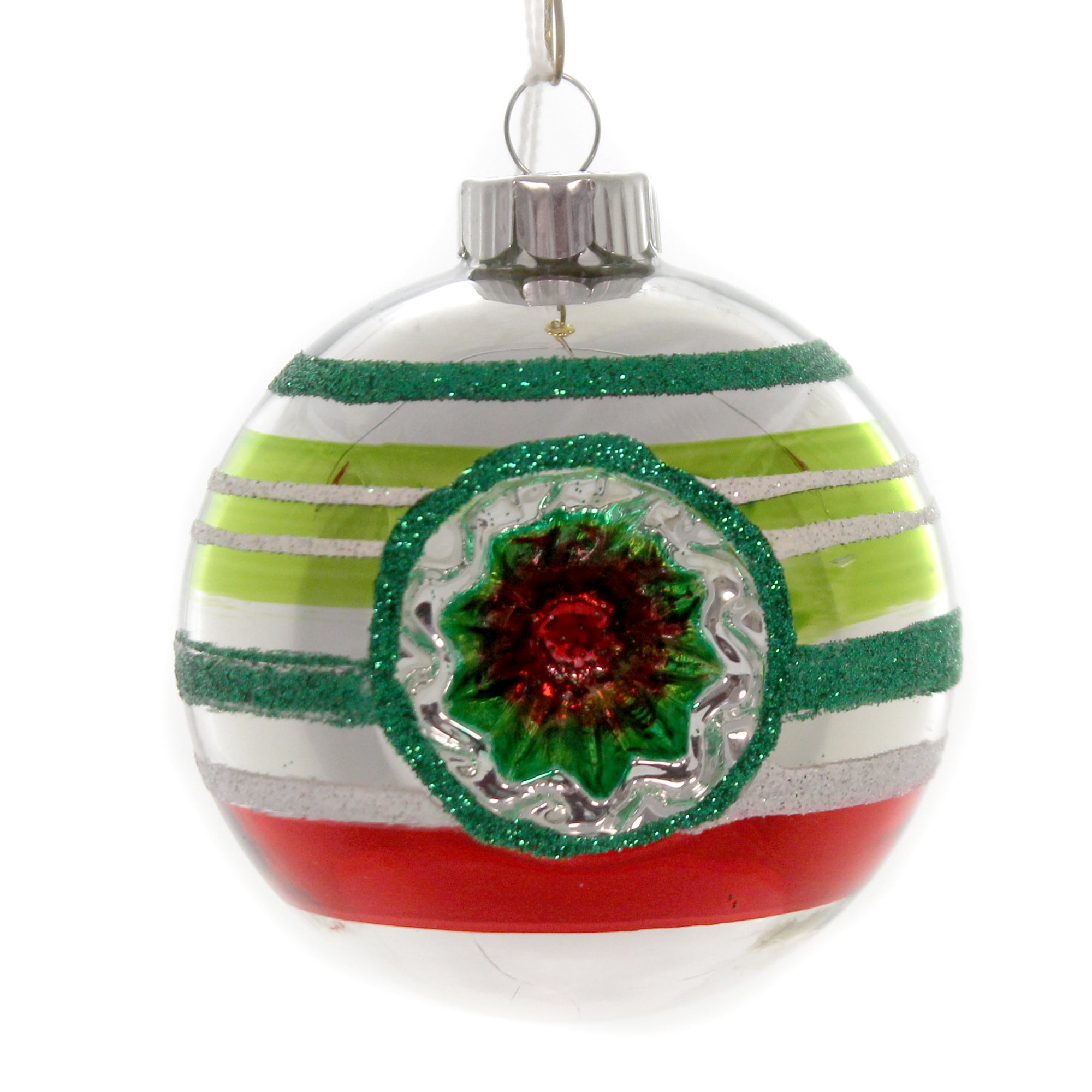 Shiny Brite HS ROUNDS WITH REFLECTORS. Glass Christmas Ornament Stripes