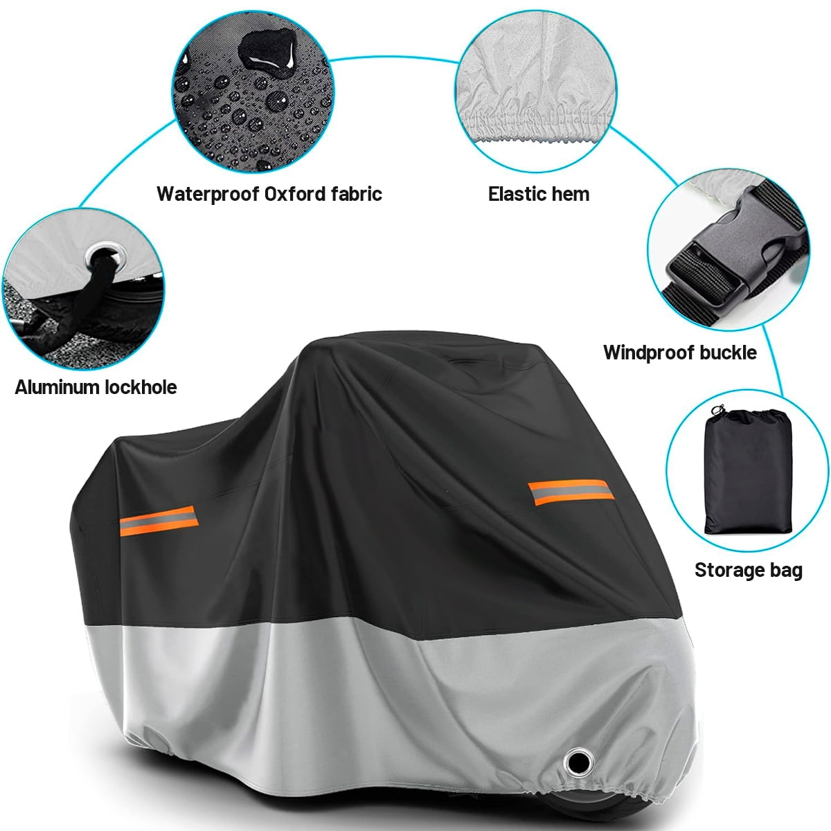 Motorcycle Cover,XL-Large Heavy Duty Motorcycle Cover Waterproof Outdoor Indoor Scooter Shelter Protection with Reflective Strips for Harley Davidson, Honda, Suzuki, Kawasaki, Yamaha
