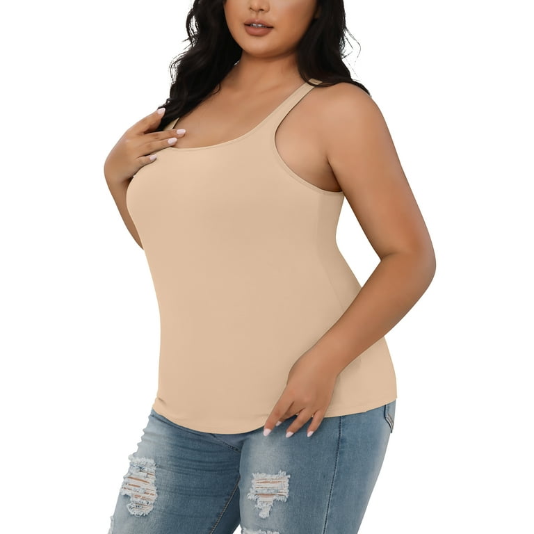 Women's Cotton Plus Size Adjustable Wider Strap Undershirt Basic Tank Top 