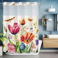 thumbnail image 6 of Spring Tulips No Hooks Shower Curtain with Snap-in Liner Dragonfly Flower Shower Curtains for Bathroom, Waterproof, Easy Install, Washable 72"x84", 6 of 9