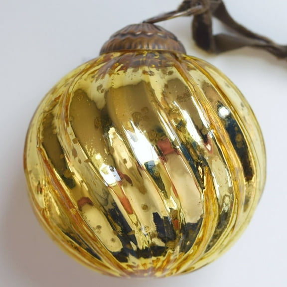 Set of 4 Gold Mercury Glass Ornaments (3.15 Inch Classic Twist Ball) - Perfect for Christmas Tree, Hanging Holiday Decoration, Gifts & Home Decor