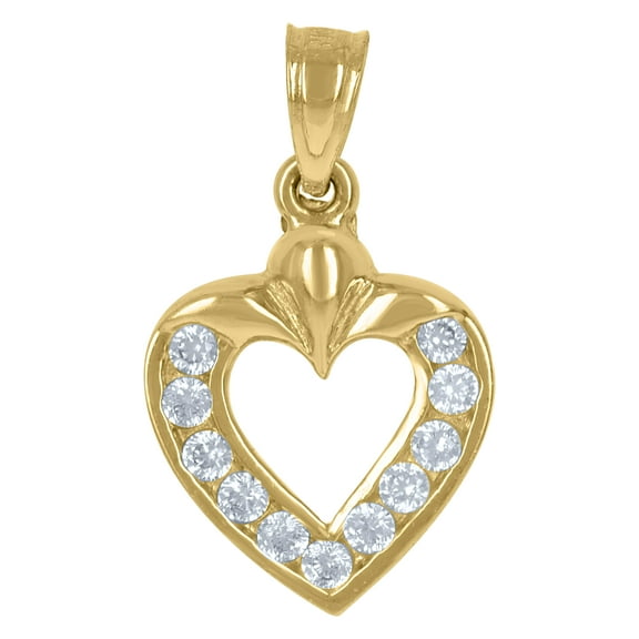 10kt Real Yellow Gold Womens Cubic Zirconia Cubic-Zirconia Heart Charm Pendant