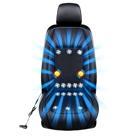 Soapow 12V-24V Ventilated Cooling Car Seat Cushion, 16 Fans Cooling Car Seat Cover, Massage Seat Cushion for Car SUV Truck Universal Fit, Fashion Black