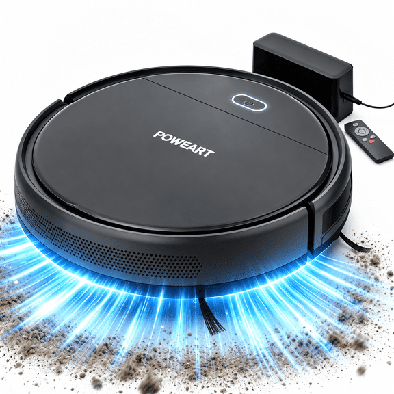 POWEART 3-in-1 Robot Vacuum and Mop, Self-Charging, 2000mAh 100-Min Runtime, Obstacle & Cliff Detect, for Carpet & Hard Floors