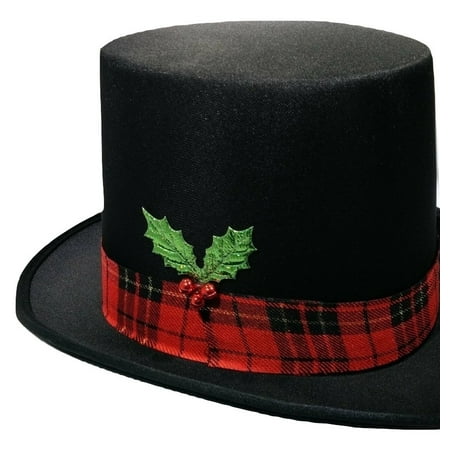 Christmas Caroler Snowman Top Hat Costume Red Plaid Band Mistletoe Holly Berries