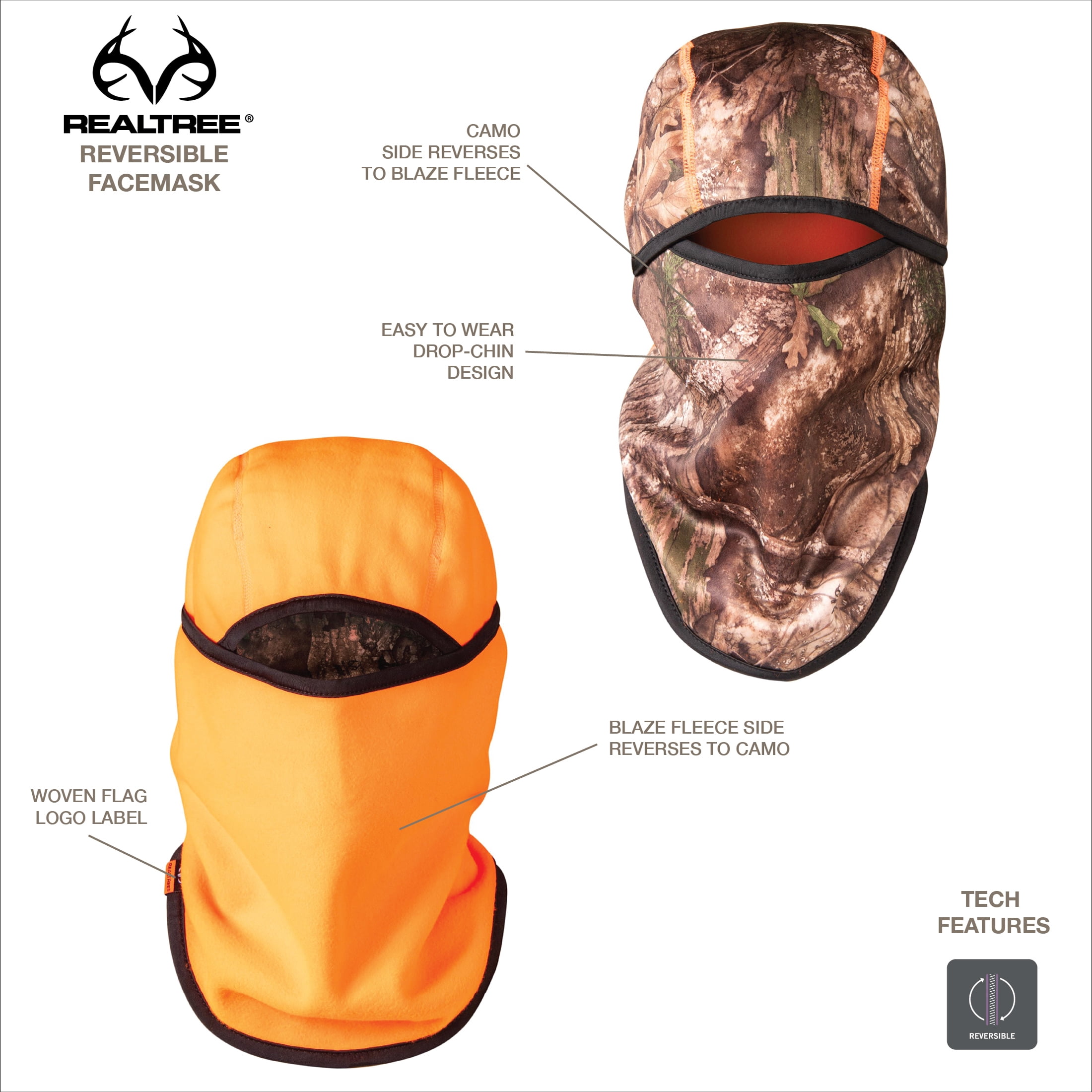Realtree APX Reversible Hunting Facemask Balaclava, Adult