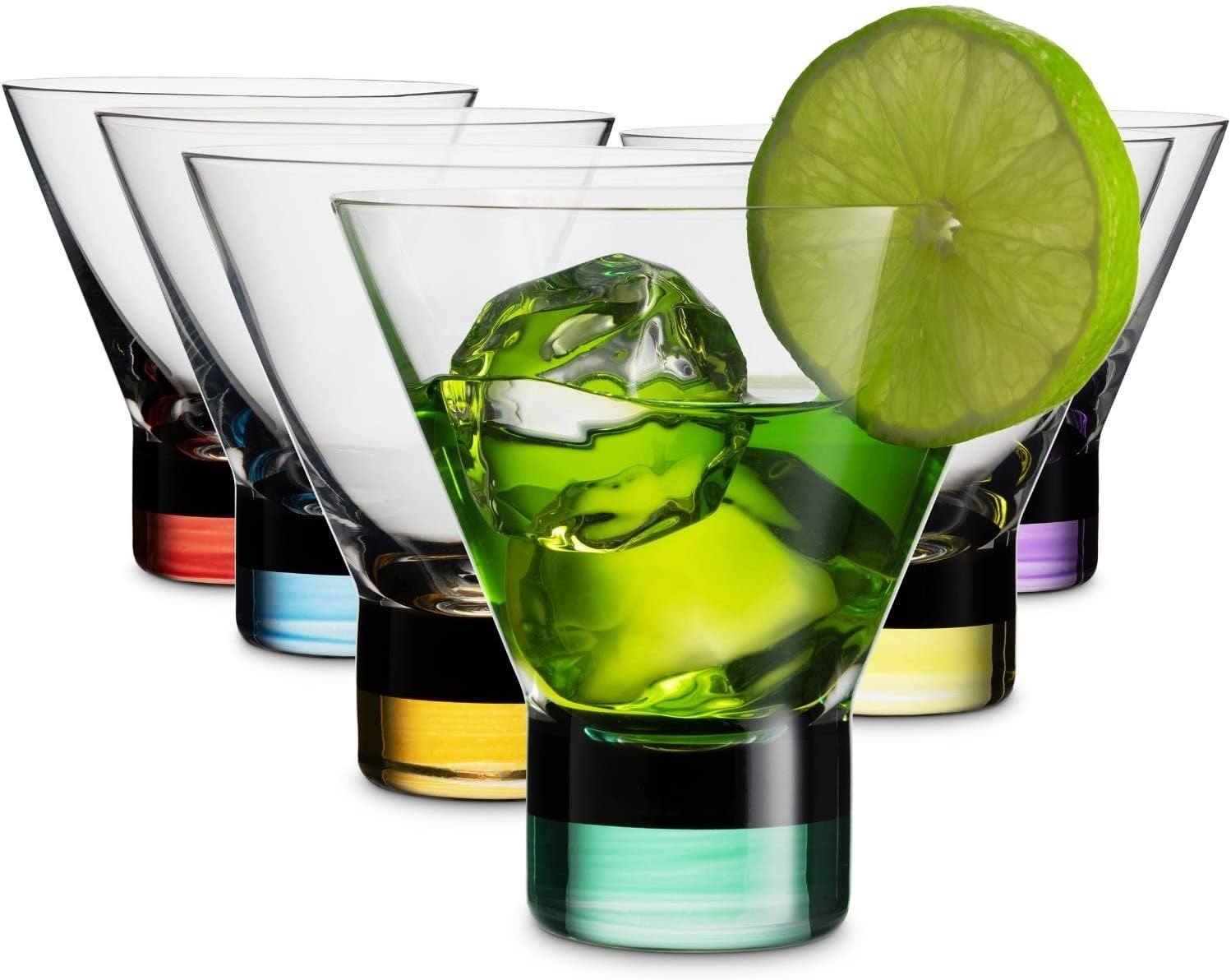 8 oz LEMONSODA Stemless Martini Glasses Set of 4 Double Walled Design with Ring Base- Drink Suspended in Air 