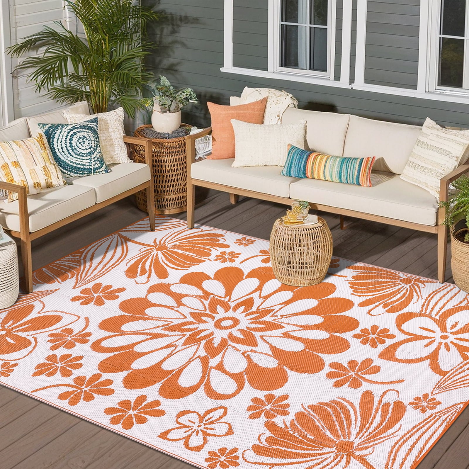 LOKHOM Outdoor Rug 8'x10' for Patios Waterproof Reversible Patio Mat Plastic Straw Rug Outside Area Rug Carpet for Camping RV,Porch,Deck,Balcony,Camper,Backyard