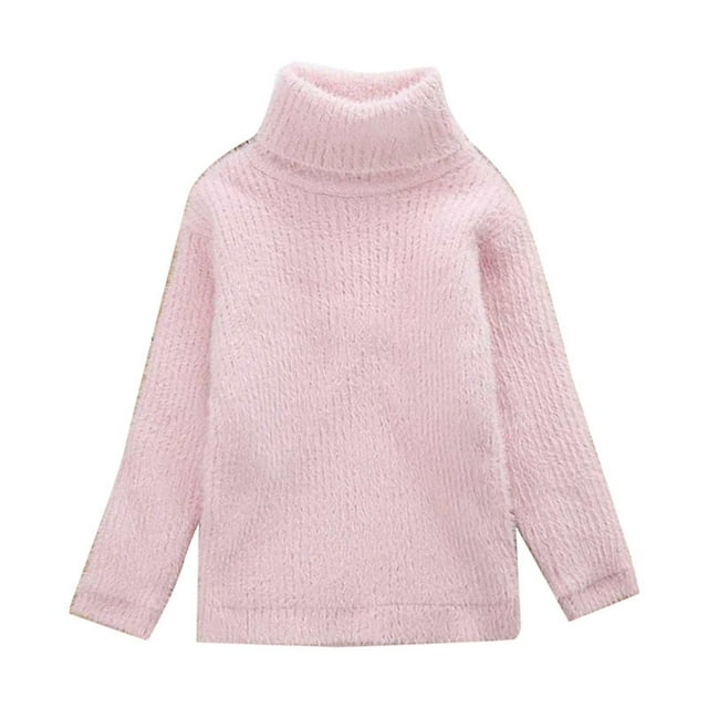 Breezora Girls Turtleneck Sweaters Cable Knit Chunky Pullover Long Sleeve Drop Shoulder Design for Children Cold Weather Tops 110 Size Pink
