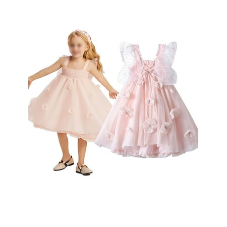 

Toddler Little Girls Dresses Ruffle High Waist Tulle Tutu Dress Kids Butterfly Wings Princess Party Dress