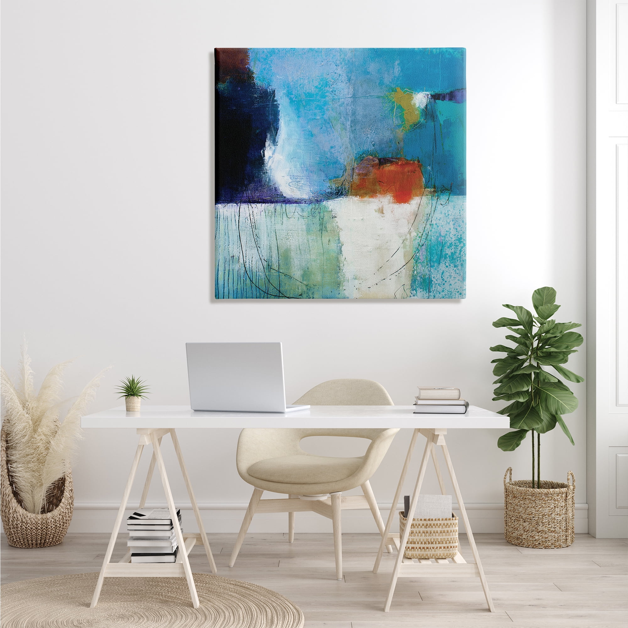 Stupell Industries Modern Paint Abstraction Blue Red White Blocks, 36 x 36, Designed by Pamela K. Beer