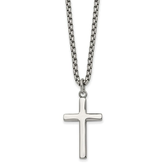 Primal Steel Stainless Steel Polished Cross 24-inch Box Chain Necklace