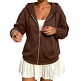 thumbnail image 3 of Evdexr Zip Up Hoodies for Women Lightweight Long Sleeve Sweatshirt Jacket Comfort Plus Size Loose Fit Hooded Coat with Pockets Brown L, 3 of 6