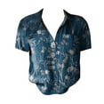 thumbnail image 4 of Bovemsi Women Cotton Shirt Printed Fashion Down Shirts Casual Tops Short Sleeve Blouse, Blue Women's Summer Shirts, S, 4 of 4
