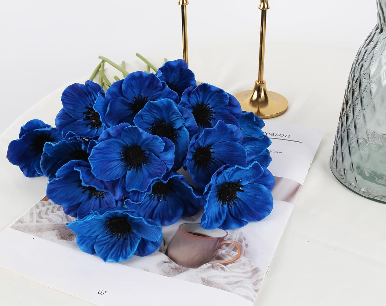 ABPETE Blue Poppy Flowers Artificial 20PCS Real Touch Faux Poppies with Stems 19.4" PU Fake Flower Arrangements for Wedding Centerpieces Bridal Shower Bouquets Home Table Garden Party Decor(Blue)