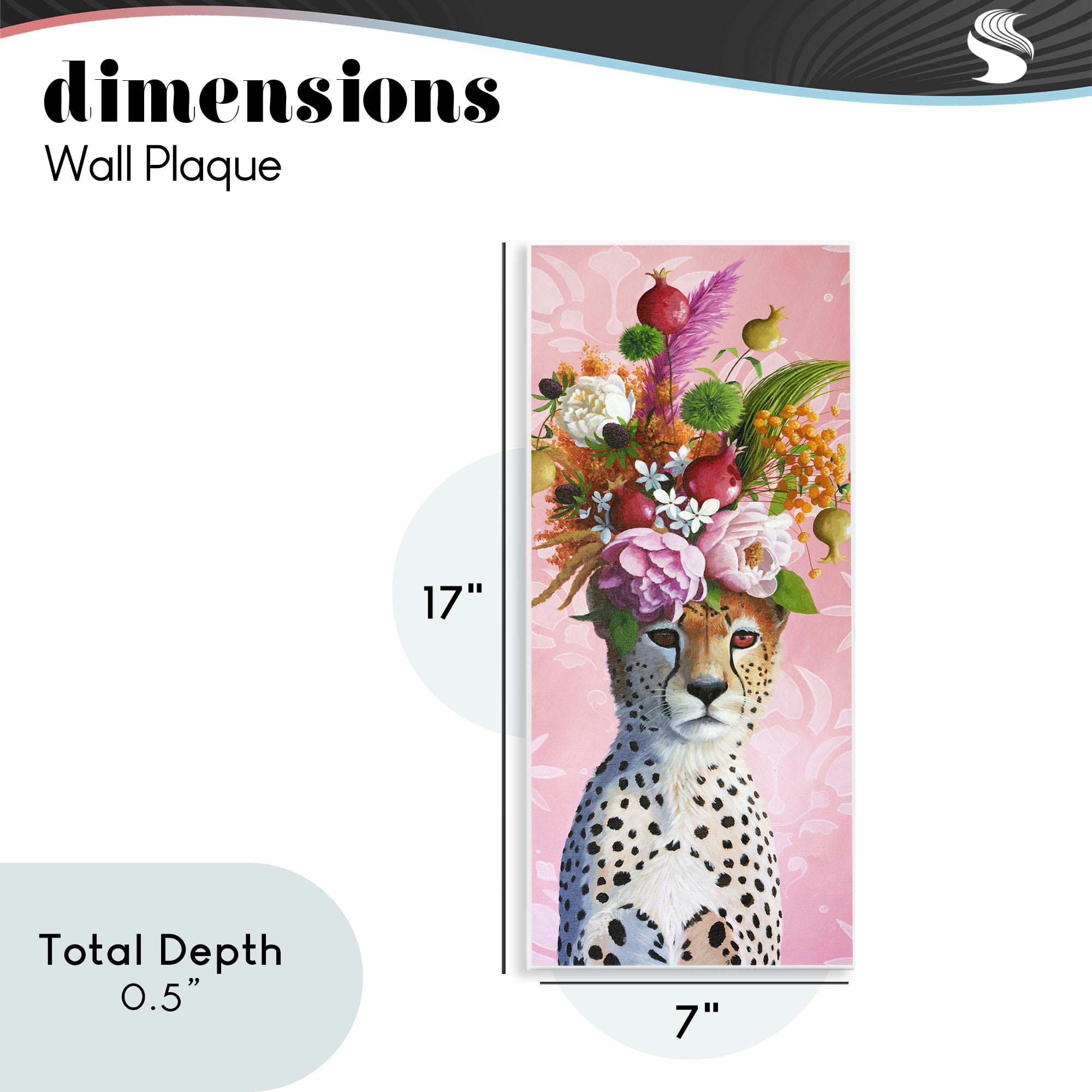 Serious Cheetah & Florals Wall Plaque Art, design by Heather Gauthier