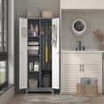 thumbnail image 4 of 65" H Broom Closet Storage Cabinet, Garage Storage Cabinet with Adjust Shelves,Utility Cabinet,Utility Closet for Garage,Gray-White, 4 of 16