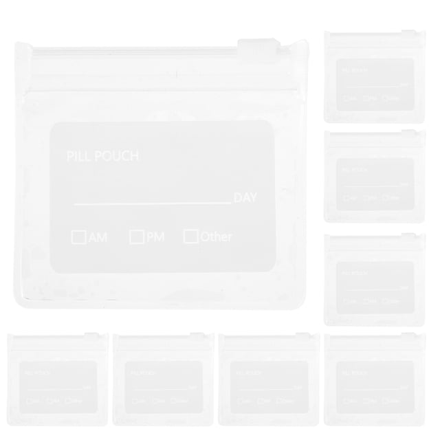 10 bolsitas de pastillas pequeñas, autosellables, transparentes, reutilizables.
