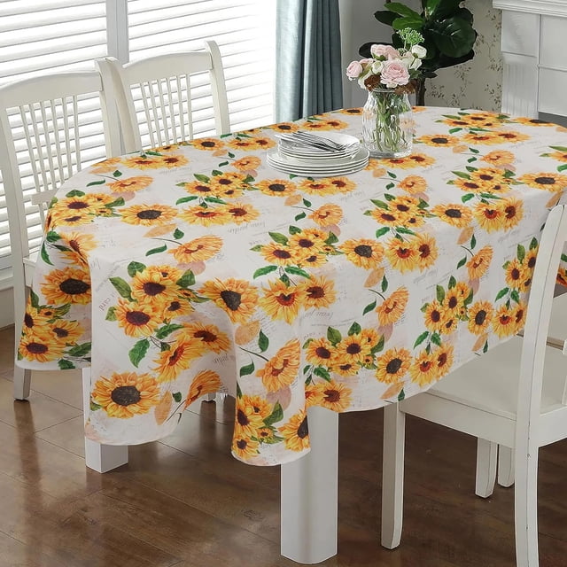 Oval Tablecloth 52 x 70 Inch, Sunflower Flower Tablecloth for Oval Table, Fabric Wrinkle Free Washable Waterproof Tablecloth Oval Table Cloth for Kitchen Dining Room Table
