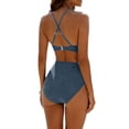 thumbnail image 3 of Sokhug 2026 New Womens High Waisted One-Piece Swimsuit Tie Back Top Wide Strap Slimming Bathing Suit, 3 of 5