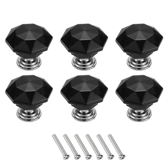 Unique Bargains 6 Pcs Crystal Drawer Knobs 24 mm Dresser Pulls Knobs for Cupboard, Black/Silver