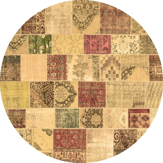 Ahgly Company Indoor Round Patchwork Brown Transitional Area Rugs, 8' Round