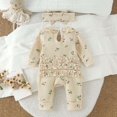 thumbnail image 3 of Faraee Newborn Baby Girl Floral Romper Set Waffle Knit Long Sleeve Ruffle Jumpsuit with Bow Headband 0 3 6 9 Months Infant Fall Winter Outfit, 3 of 7
