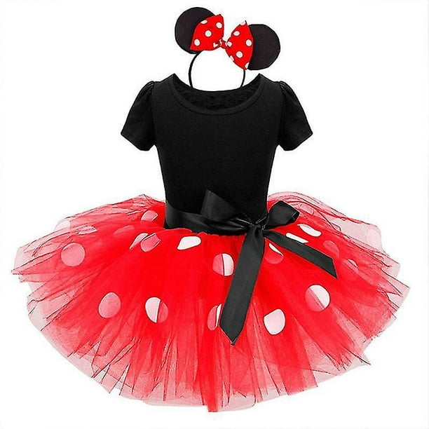 Girls Kids Minnie Mouse Polka Dot Birthday Party Bow Tutu Tulle Dress 