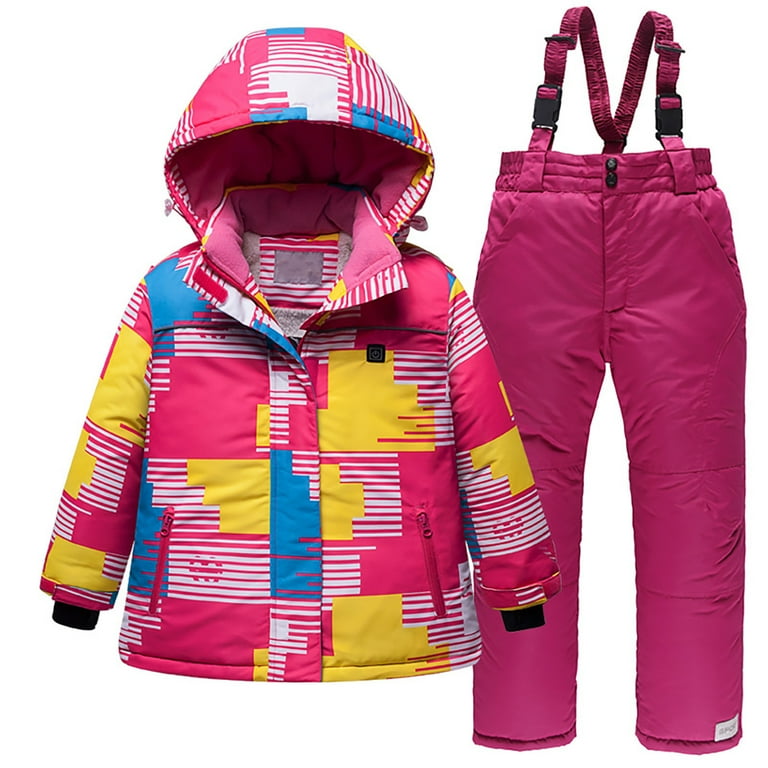 Hicidod Kids Heated Snowsuit Hooded Fashion Prined Ski Jacket And