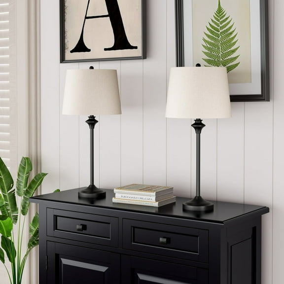 Maxax Metal Table Lamps Set of 2 ，Buffet Lamps Black Nightstand Lamps with Fabric Shade 26" Bedside Desk Lamps