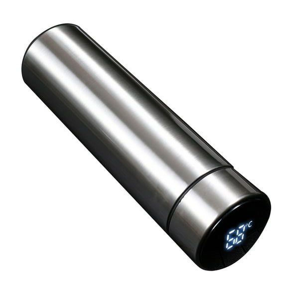 Stainless Steel Smart Water Bottle with LED Temperature Display - 480ml Silver Vacuum Insulated Flask, 24H Hot & Cold Retention, Leak-Proof, Built-in Filter, BPA-Free, Portable for Travel, Camping,