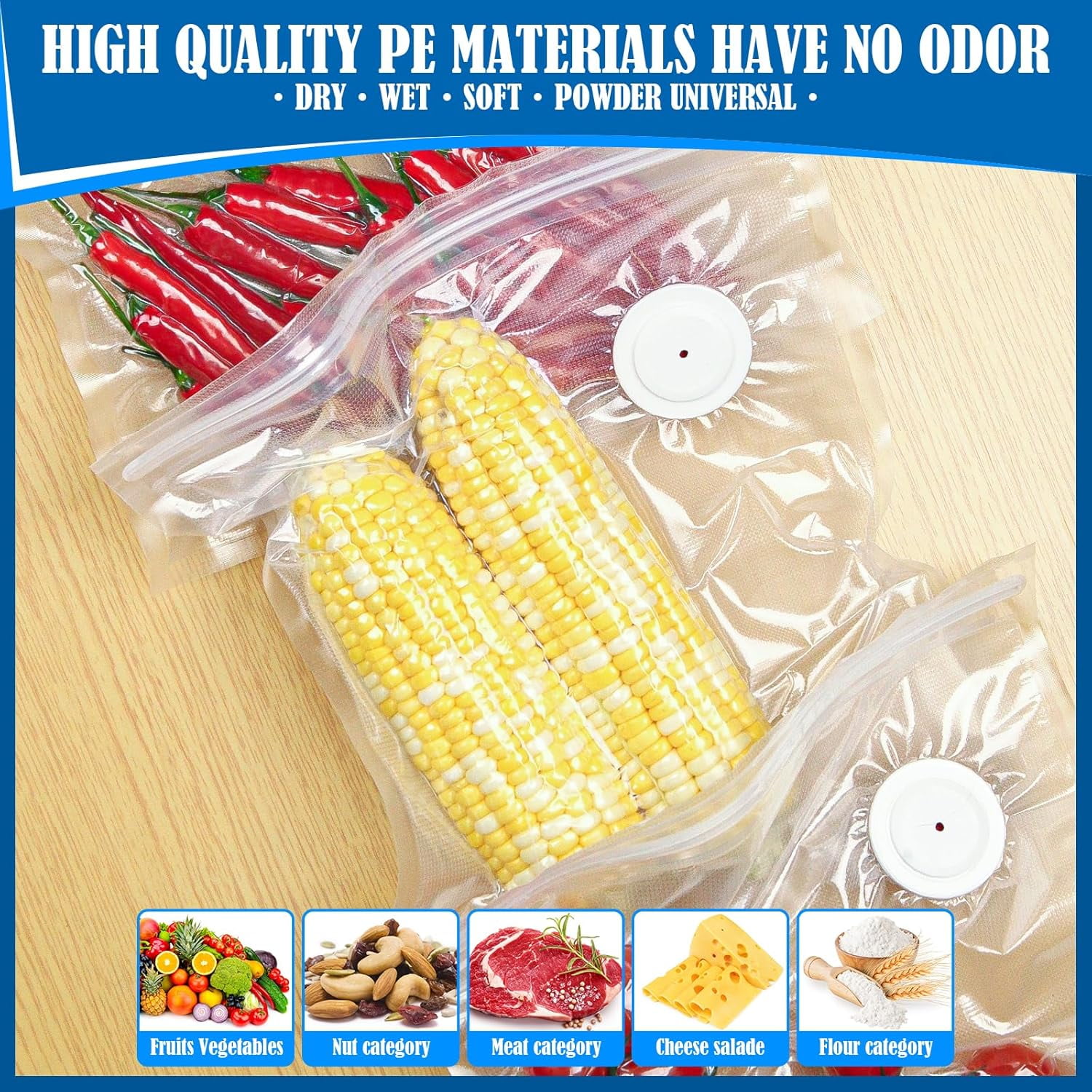 ABCISI Vacuum Sealer Bags, Reusable Vacuum Sealing Bags with Air Valve for Food Storage, Ideal for Freshness Preservation, BPA-Free, 3 Different Sizes (30 pcs)