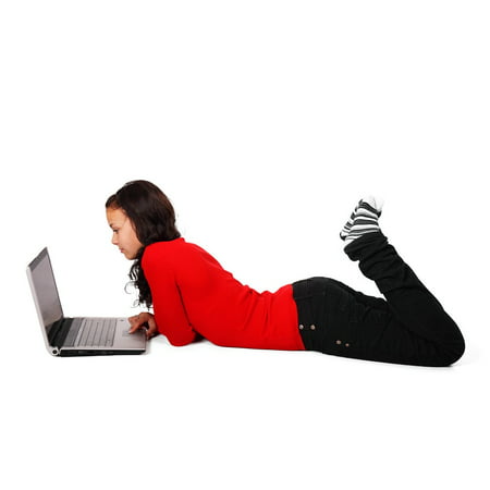 Canvas Print Computer Female Girl Browsing Floor Internet Stretched Canvas 10 x