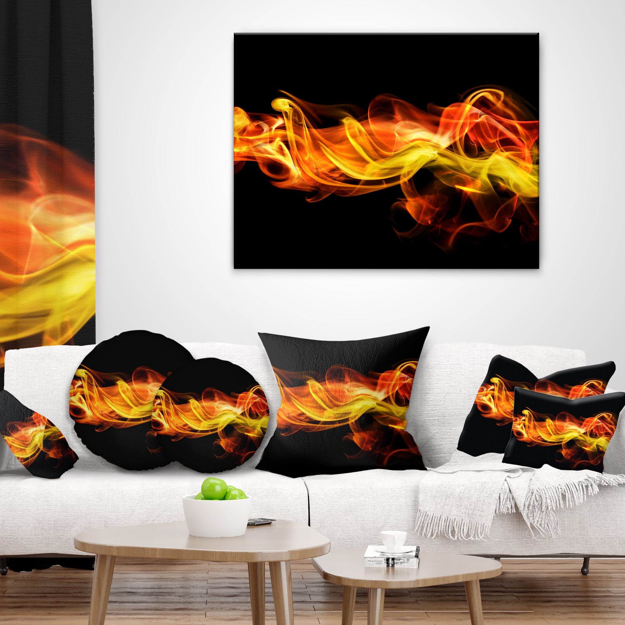 Designart Vibrant Yellow Red Waves - Abstract Throw Pillow - 12x20