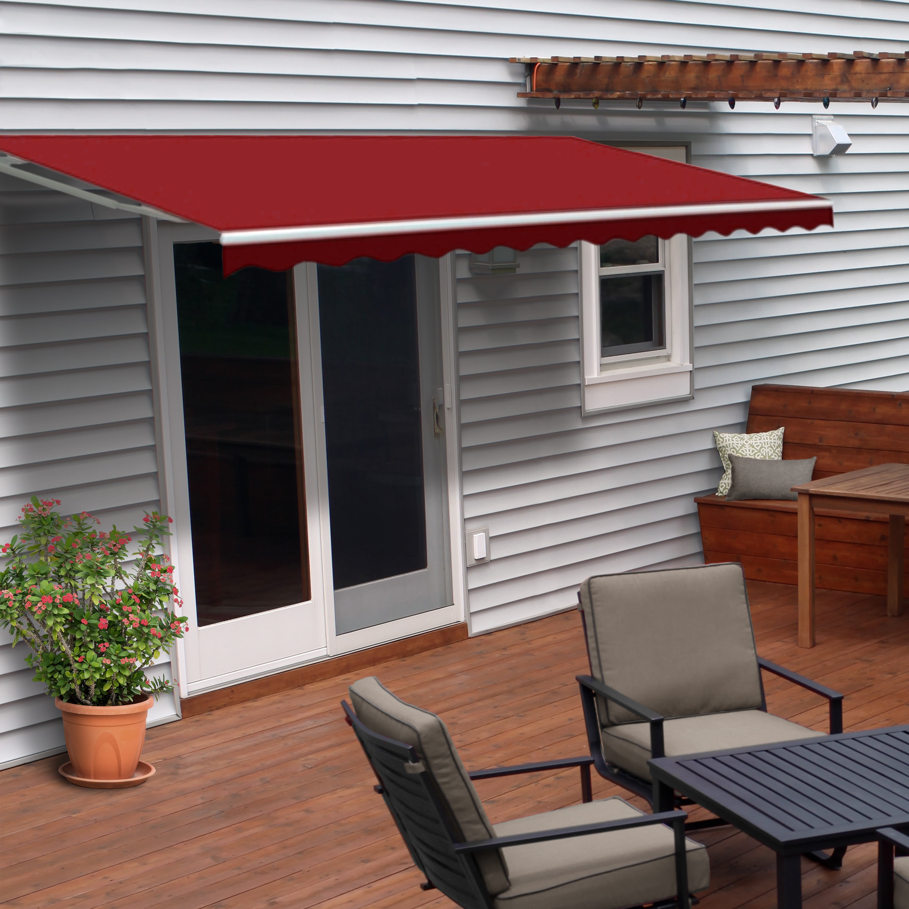 Deck Awning 13 X 8 12 X 10 Manual Retractable Sun Shade Patio Porch Wine Red USA 