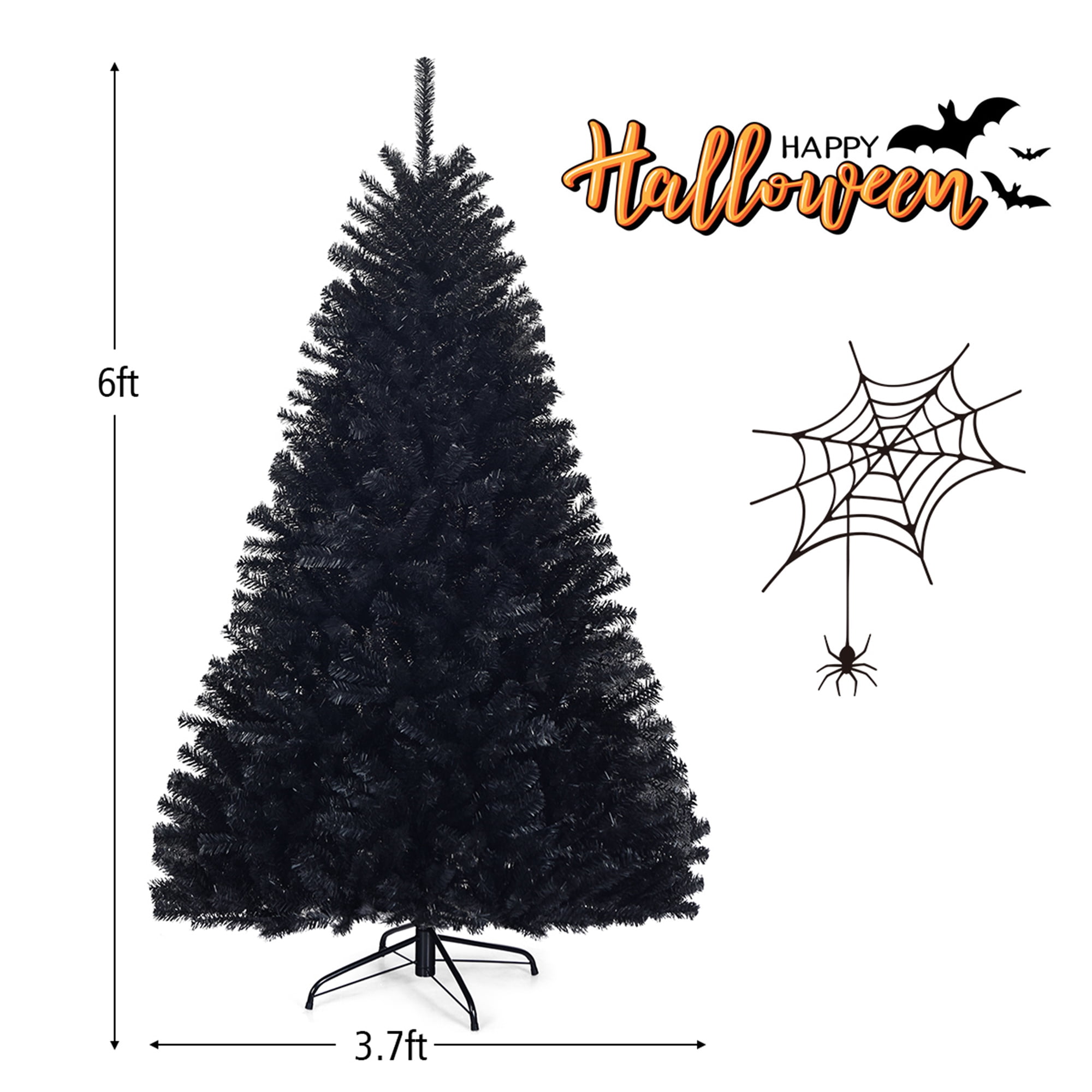 Gymax 6FT Artificial Halloween Christmas Tree Hinged Pine Tree Holiday Decoration Black